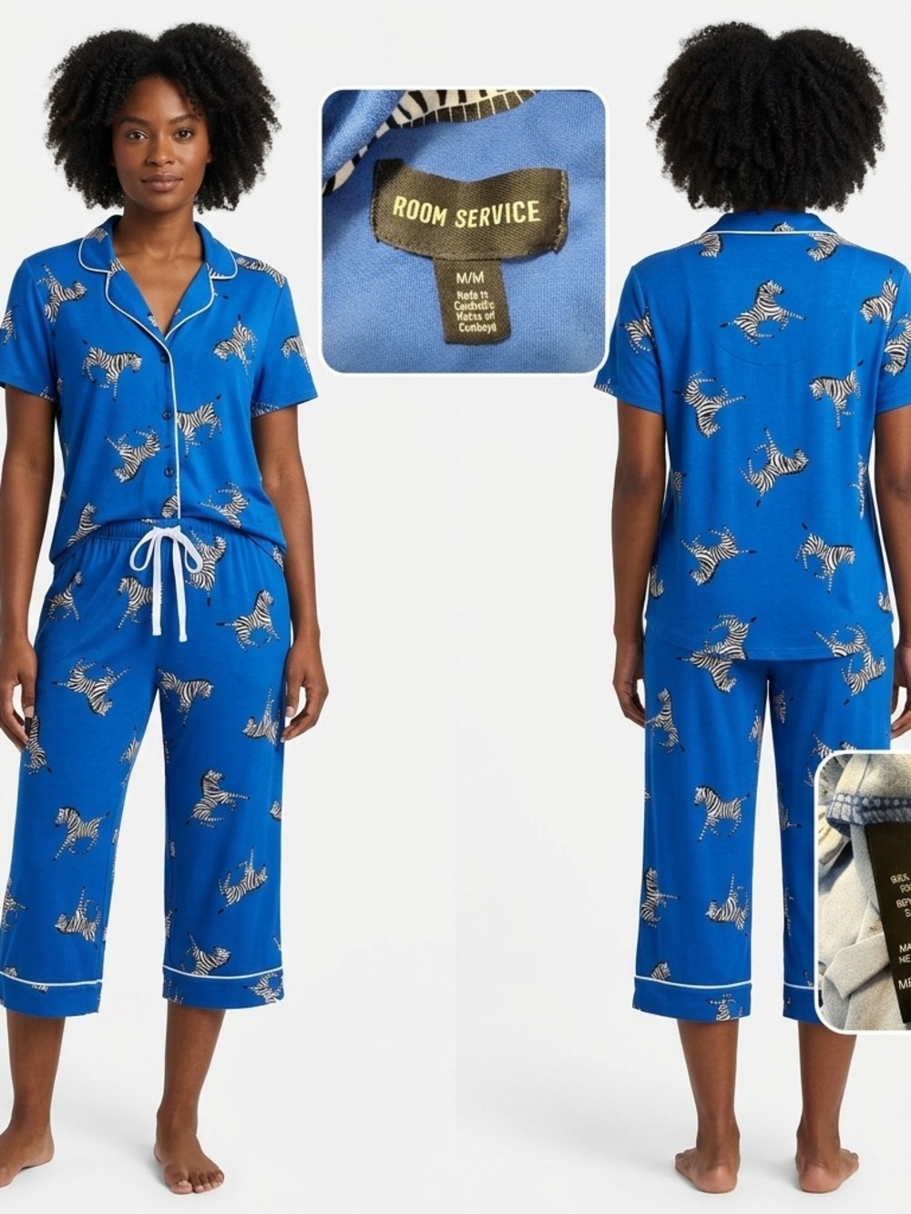 Room Service Blue Zebra Print Pajama Set